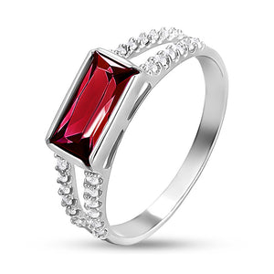 Garnet-Colour CZ Ring Everyday, sterling silver