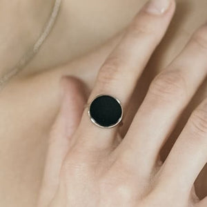 Black Onyx Ring Modern Minimalist, sterling silver, worn on hand