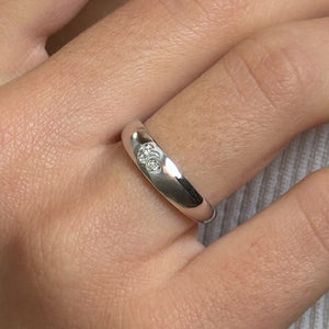 Cubic Zirconia Ring Twin Hearts Band, sterling silver, worn on hand