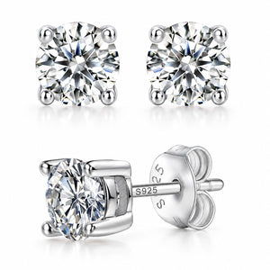 Pure Love moissanite stud earrings in 925 sterling silver, four-prong setting
