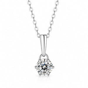 Six-Claws moissanite pendant necklace: round moissanite in six prongs under a slim bail, 925 sterling silver chain