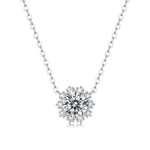 Moissanite Pendant Necklace Romantic Snowflake, sterling silver