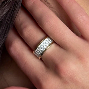 14K Gold Bonded Ring White Panel Band, sterling silver, worn on hand