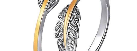 Sterling silver feather ring with 14K gold bonded strips