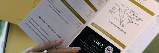 GRA moissanite report and card from an Olivia Star order