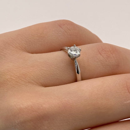 Sterling Silver Six-Claws Moissanite Engagement Ring – Women’s Jewelry, White Gold Plated