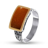 Two-Tone Sterling Silver & Gold Stackable Ring for Women with Goldstone 1193R