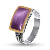 Two-Tone Sterling Silver & Gold Stackable Ring for Women with Purple Cat’s Eye 1193R