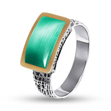 Two-Tone Sterling Silver & Gold Stackable Ring for Women with Green Cat’s Eye 1193R