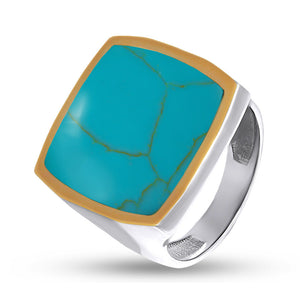 14K Gold Bonded Ring Turquoise Cushion Signet, sterling silver