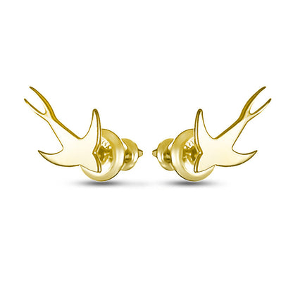 14K Gold Plated Stud Earrings Golden Swallow, sterling silver