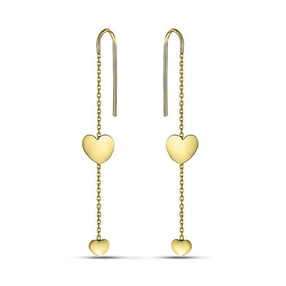 14K Gold Plated Threader Earrings Heart Threader, sterling silver