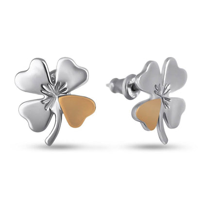 14K Gold Bonded Stud Earrings | Lucky Clover | Sterling Silver