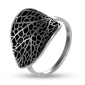 Enamel Ring Leaf Vein Saddle, sterling silver