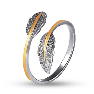 14K Gold Bonded Ring Feather Wrap, sterling silver