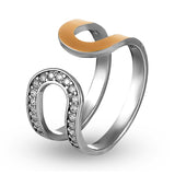 Chic Two-Tone Sterling Silver & Gold Ring with Cubic Zirconia 1413R