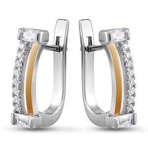 14K Gold Bonded Huggie Earrings Baguette Oval Hoop, sterling silver