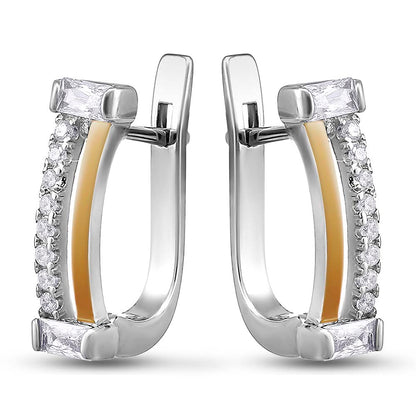 14K Gold Bonded Huggie Earrings Baguette Oval Hoop, sterling silver