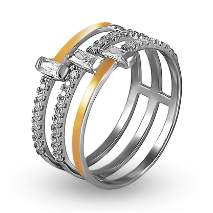 14K Gold Bonded Ring | Baguette Rows | Sterling Silver