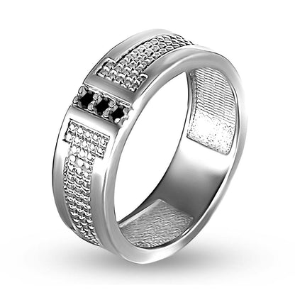 Cubic Zirconia Ring | Mesh Trio Noir | Sterling Silver