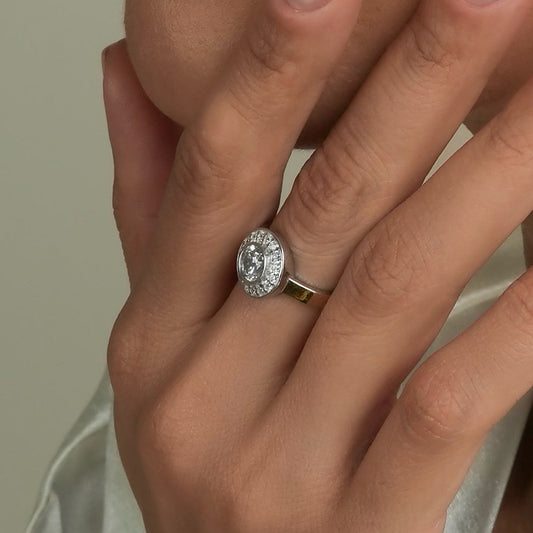 14K Gold Bonded Ring Halo Stack White, sterling silver, worn on hand
