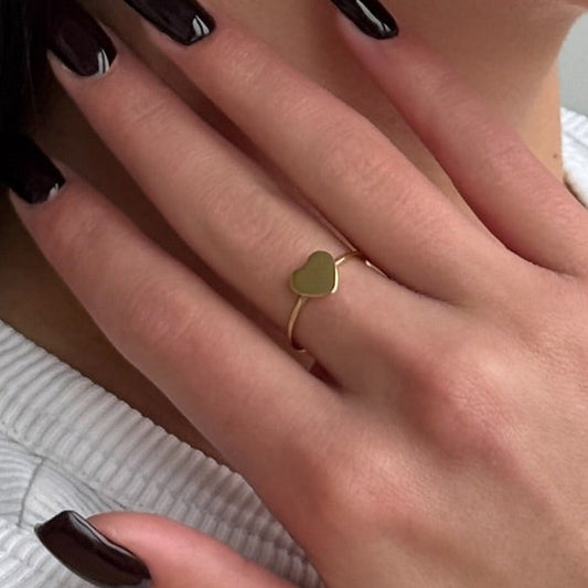 14K Gold Plated Ring Golden Heart, sterling silver, worn on hand
