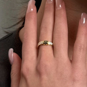 14K Gold Plated Ring Golden Domino Station, sterling silver, worn on hand