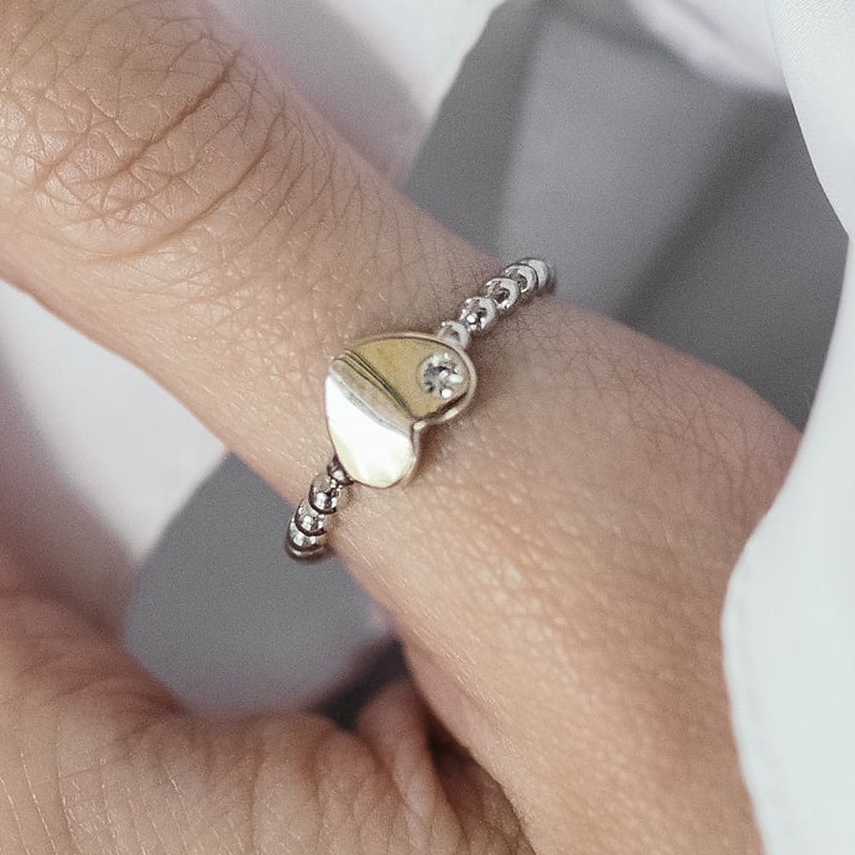 14K Gold Bonded Ring Heart on Beads, sterling silver, worn on hand