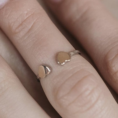 14K Gold Bonded Ring Two Hearts Open, sterling silver, worn on hand