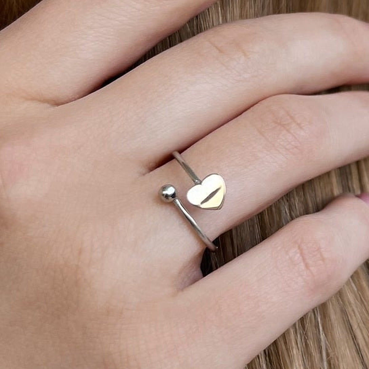 14K Gold Bonded Ring Heart Charm Wire, sterling silver, worn on hand