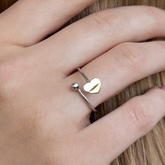14K Gold Bonded Ring Heart Charm Wire, sterling silver, worn on hand