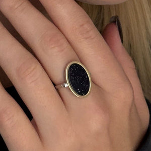 14K Gold Bonded Ring Starry Night Oval, sterling silver, worn on hand