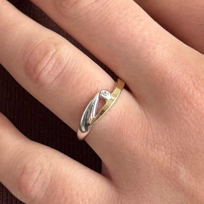 14K Gold Bonded Ring Bezel Wave, sterling silver, worn on hand