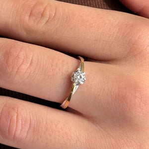 14K Gold Bonded Ring Gold Seam Solitaire, sterling silver, worn on hand