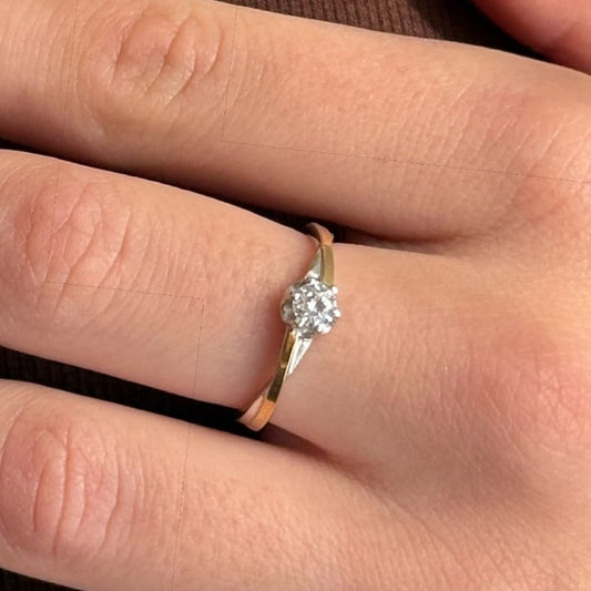 14K Gold Bonded Ring Gold Seam Solitaire, sterling silver, worn on hand