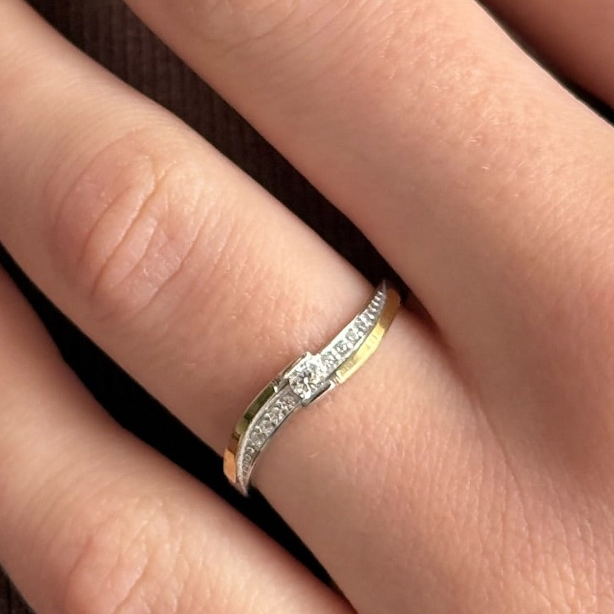 14K Gold Bonded Ring Channel Wave, sterling silver, worn on hand
