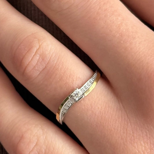 14K Gold Bonded Ring Channel Wave, sterling silver, worn on hand