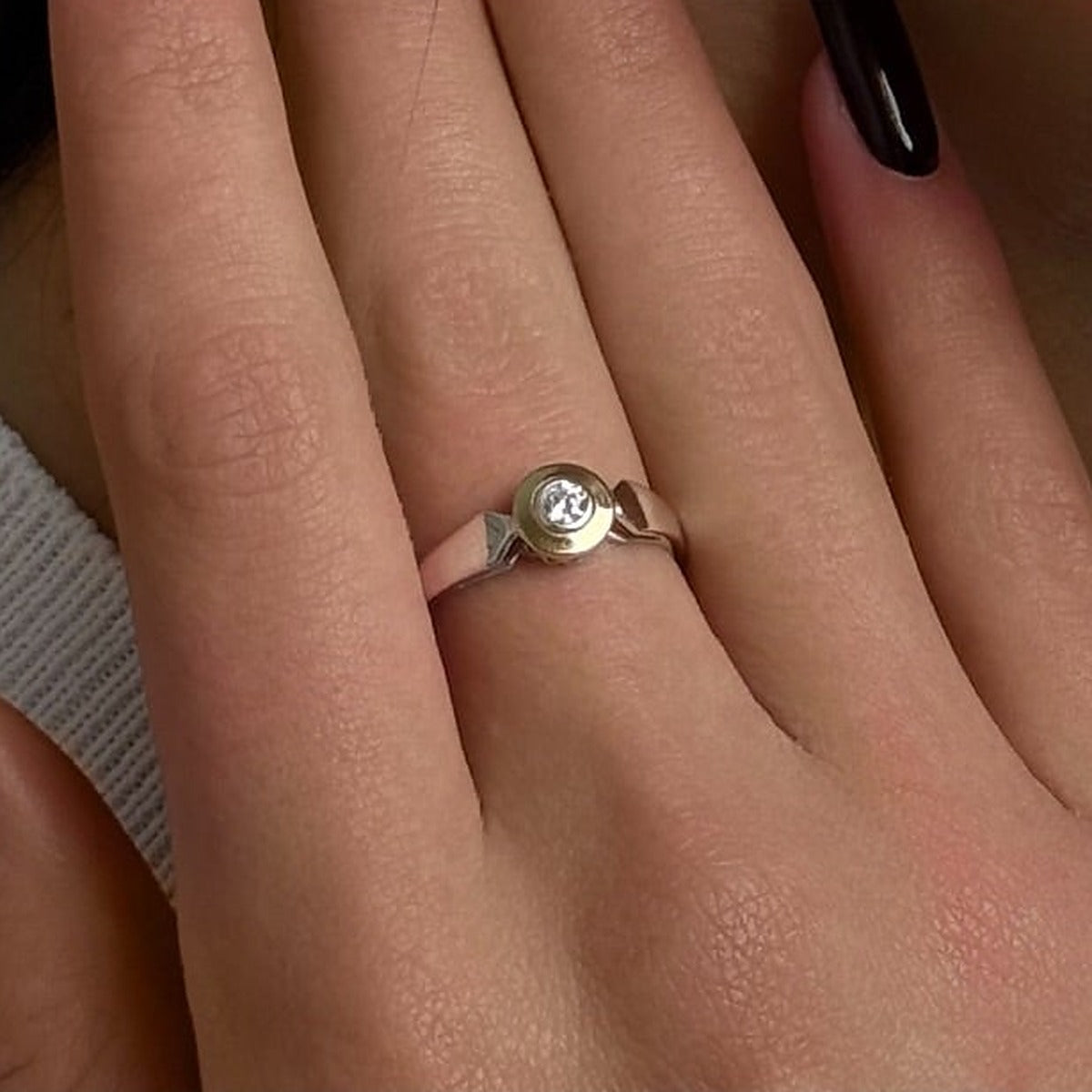 14K Gold Bonded Ring Golden Halo Bezel, sterling silver, worn on hand