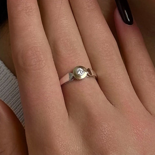 14K Gold Bonded Ring Golden Halo Bezel, sterling silver, worn on hand