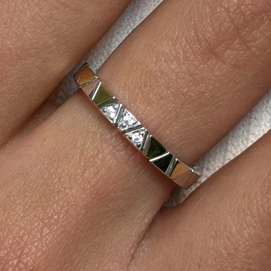 14K Gold Bonded Ring Triangle Mosaic, sterling silver, worn on hand