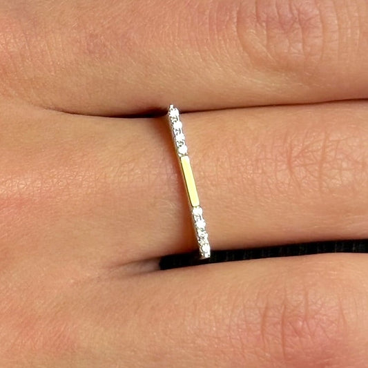 14K Gold Bonded Ring Gold Bar Stacker, sterling silver, worn on hand