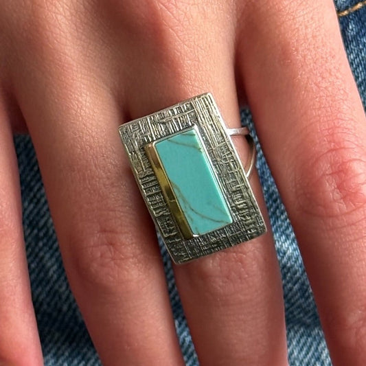 14K Gold Bonded Ring Turquoise Frame, sterling silver, worn on hand