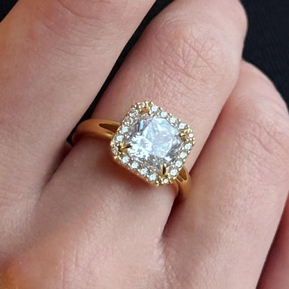 14K Gold Plated Ring Golden Radiant Halo, sterling silver, worn on hand