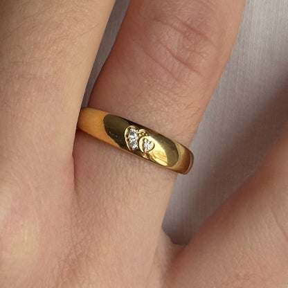 14K Gold Plated Ring Golden Twin Hearts, sterling silver, worn on hand