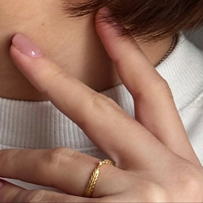 14K Gold Plated Ring Golden Laurel Dot, sterling silver, worn on hand