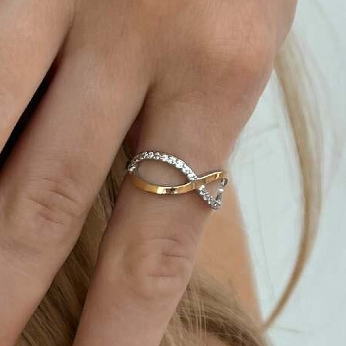 14K Gold Bonded Ring Infinity Twist, sterling silver, worn on hand