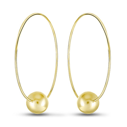 14K Gold Plated Threader Earrings Golden Ball Wire Hoop, sterling silver
