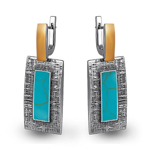 14K Gold Bonded Drop Earrings Turquoise Tablet, sterling silver