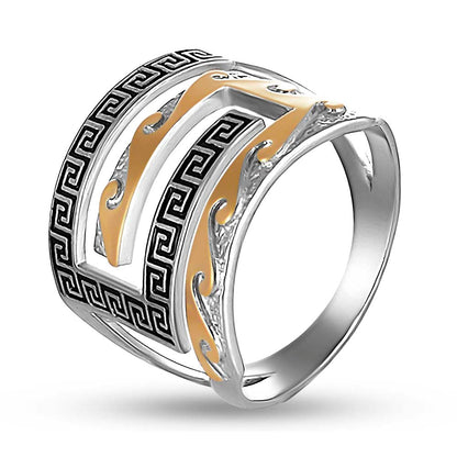 14K Gold Bonded Ring | Greek Key | Sterling Silver