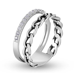 Cubic Zirconia Ring Chain & Pavé Duo, sterling silver